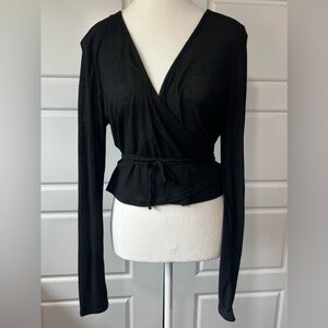 Divided‎ H&M Black Ribbed Soft Knit Long Sleeve Wrap Crop Top Womens XL